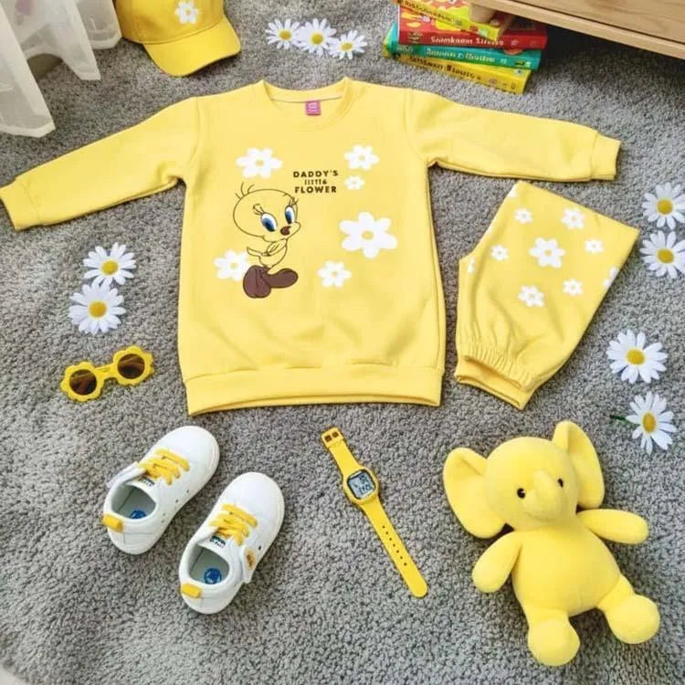 Girls' 2-Piece Fleece Printed Shirt and Trouser Set - Eid Collection for Ages 3-8 Years