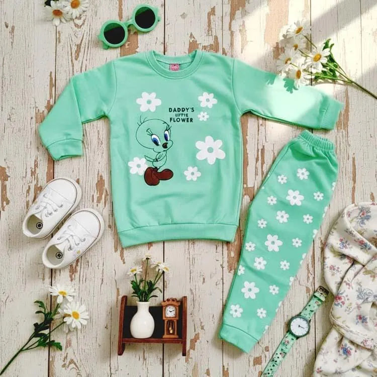 Girls' 2-Piece Fleece Printed Shirt and Trouser Set - Eid Collection for Ages 3-8 Years
