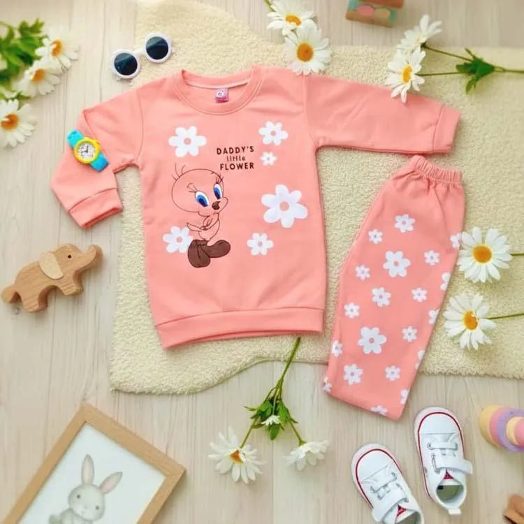 Girls' 2-Piece Fleece Printed Shirt and Trouser Set - Eid Collection for Ages 3-8 Years