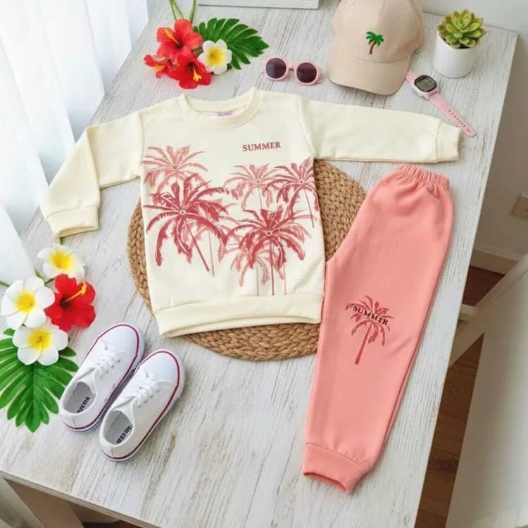 Girls' 2-Piece Fleece Printed Shirt and Trouser Set - Eid Collection for Ages 3-8 Years