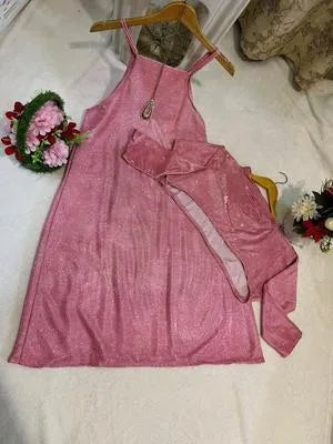 2 Pcs Girls' Grip Silk Textured Maxi Dress & Jacket Set with Locket - Ages 3-12 Years